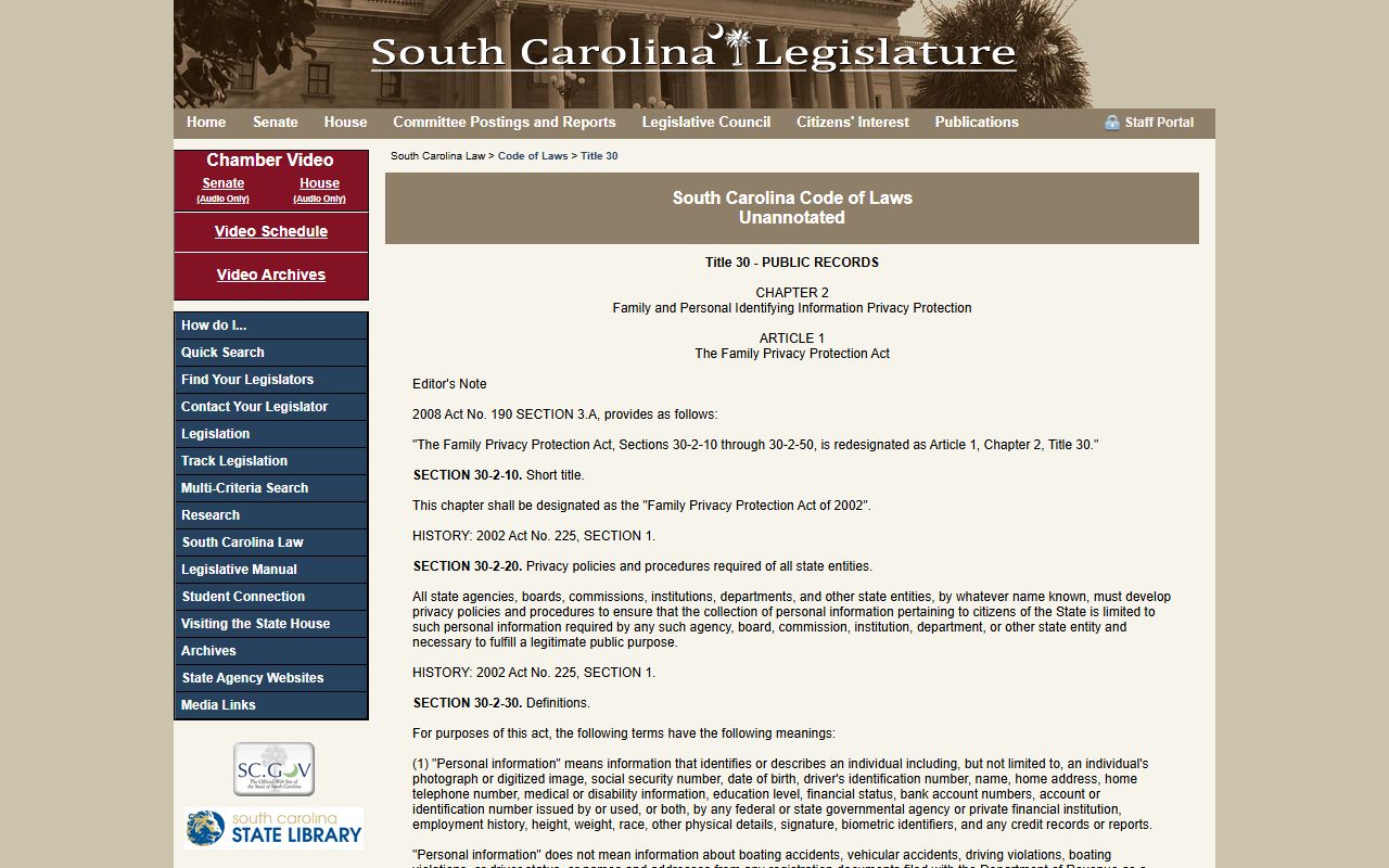 Clarendon County arrest records personal identifying information statute