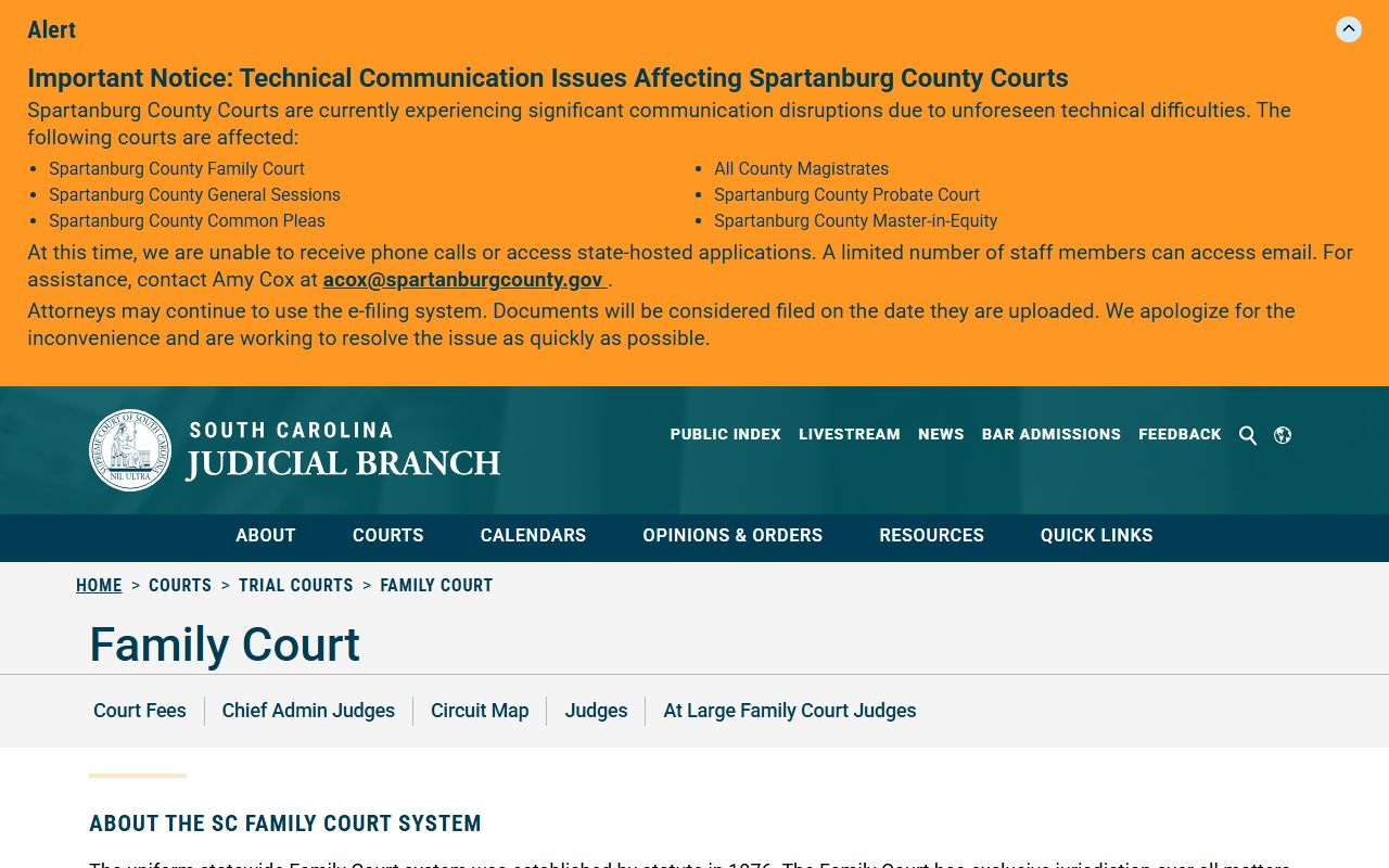 Clarendon County court dockets Family Court jurisdiction
