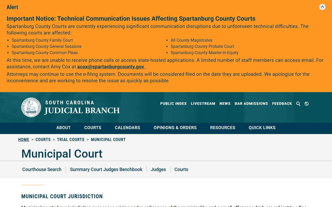 Clarendon County court dockets Municipal Court jurisdiction