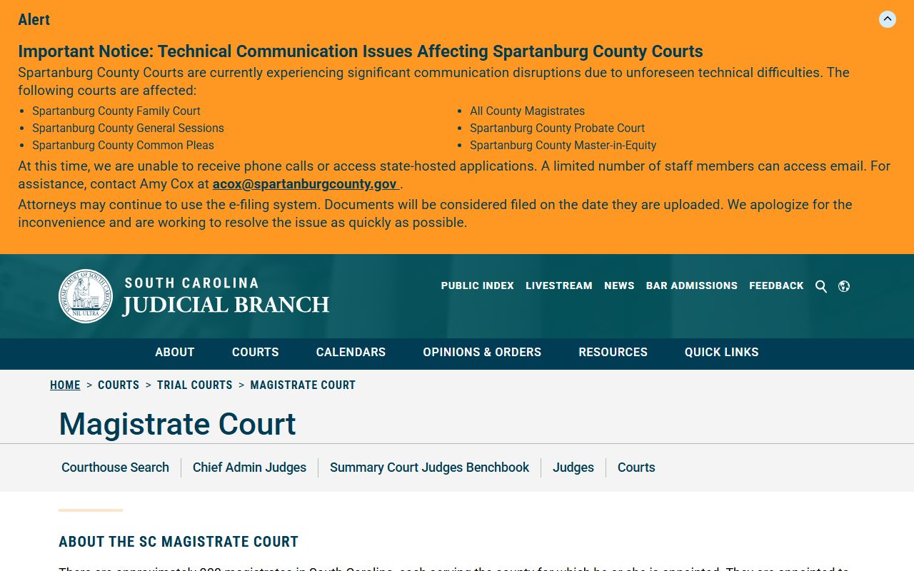 Clarendon County court dockets Magistrate Court jurisdiction