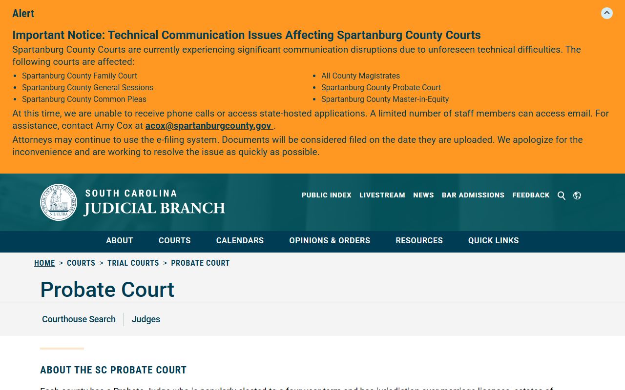 Clarendon County court dockets Probate Court jurisdiction