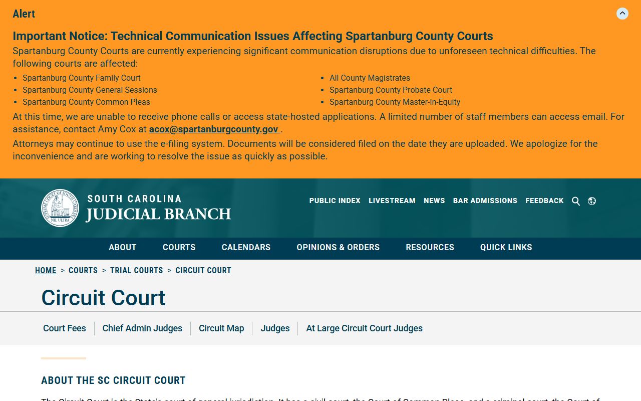 Clarendon County court dockets Circuit Court jurisdiction