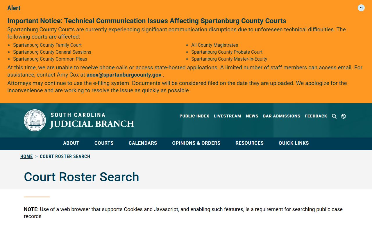 Clarendon County court records roster search