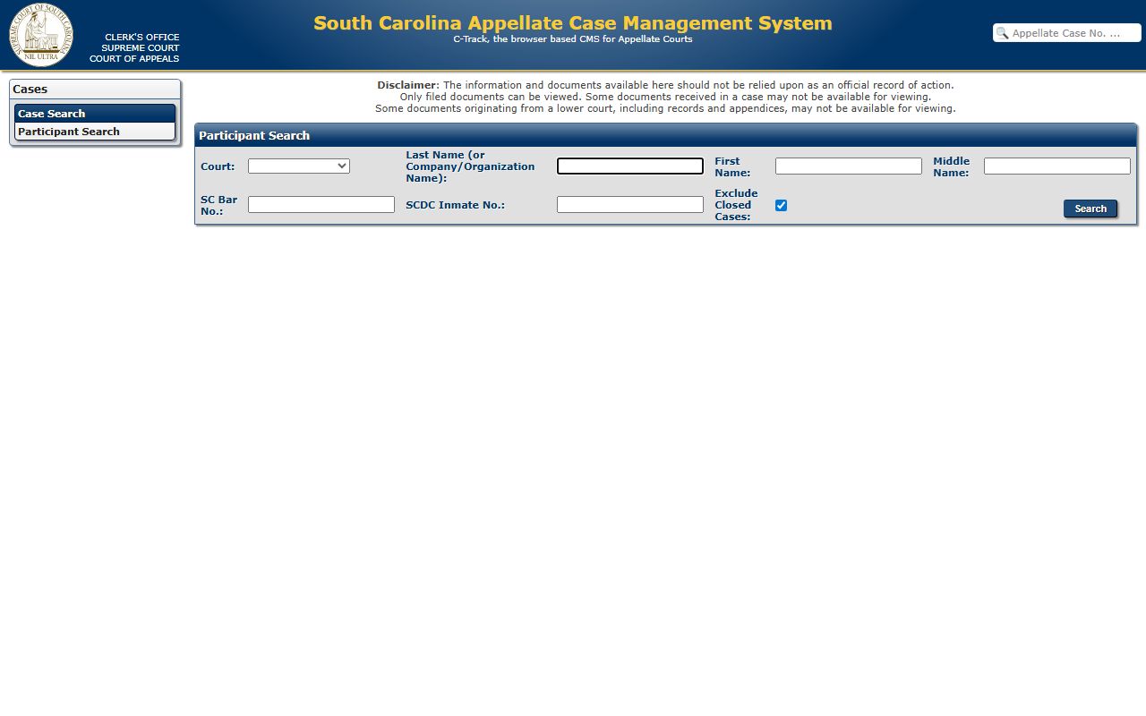 Clarendon County court records appellate participant search