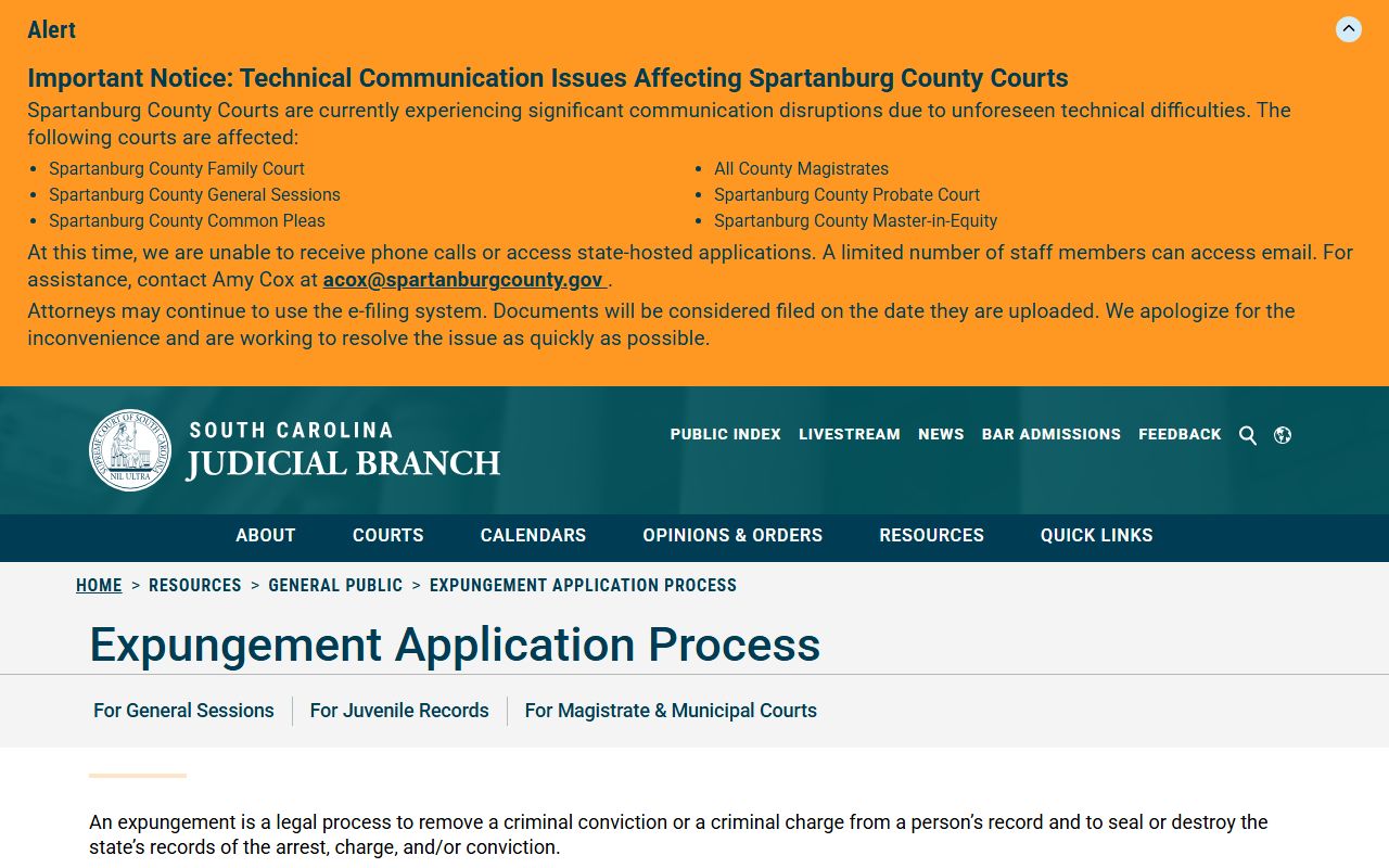 Clarendon County criminal court records expungement process