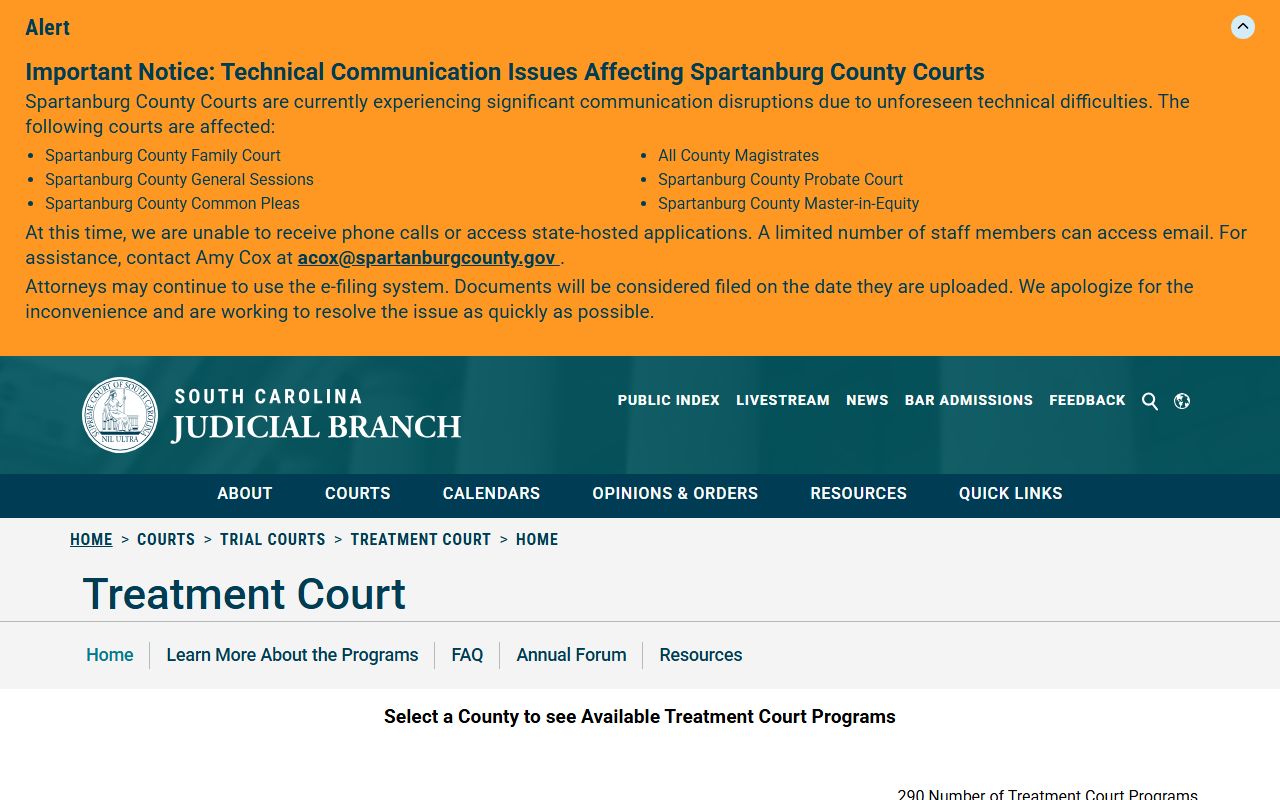 Clarendon County criminal court records treatment court listing