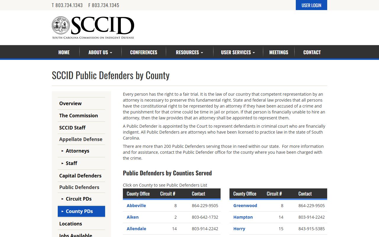 Clarendon County criminal court records public defender directory