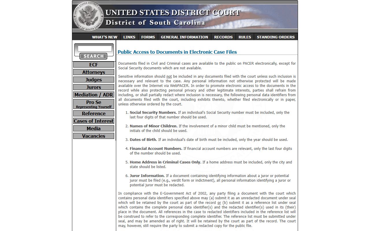 Clarendon County Circuit Court PACER public access reference