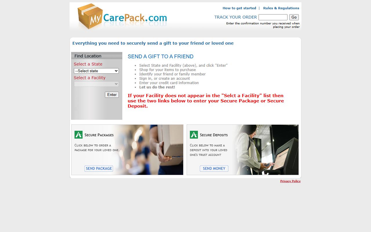 Clarendon County inmate records MyCarePack care package source