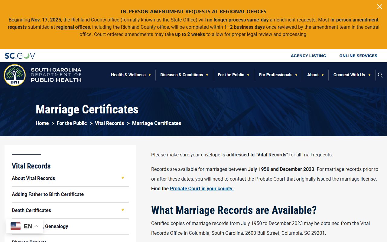 Clarendon County marriage records DPH marriage certificate source