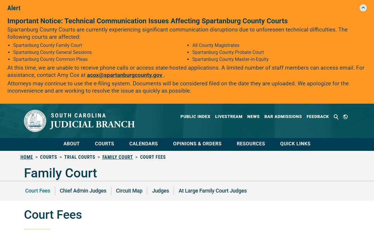 Clarendon County traffic court records Family Court fee source